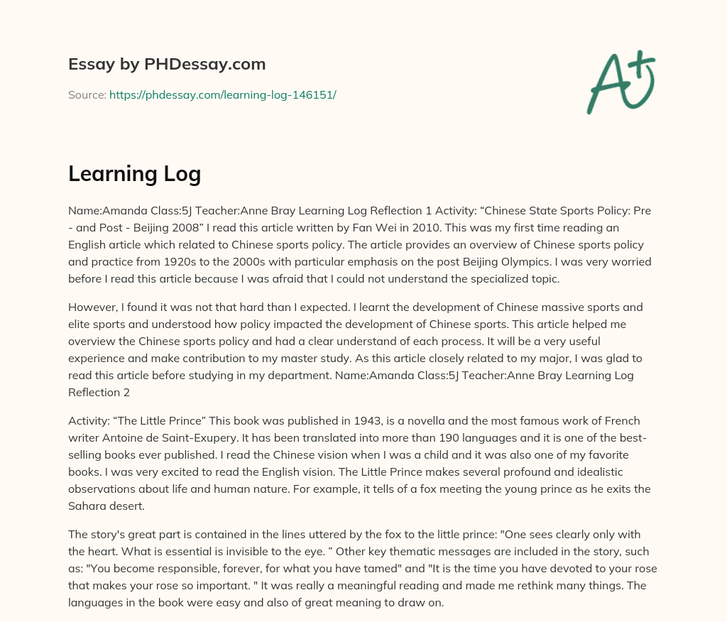 Learning Log essay