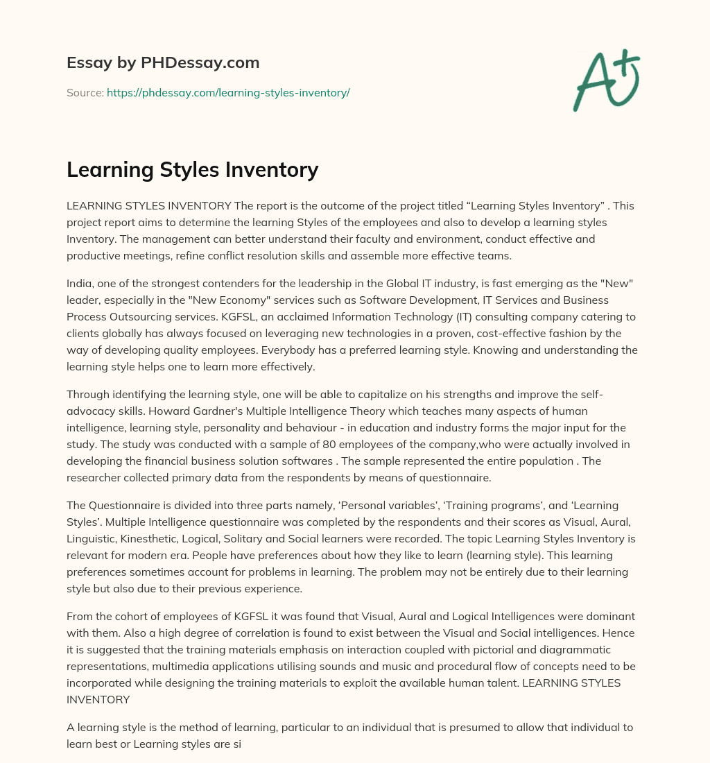 Learning Styles Inventory essay
