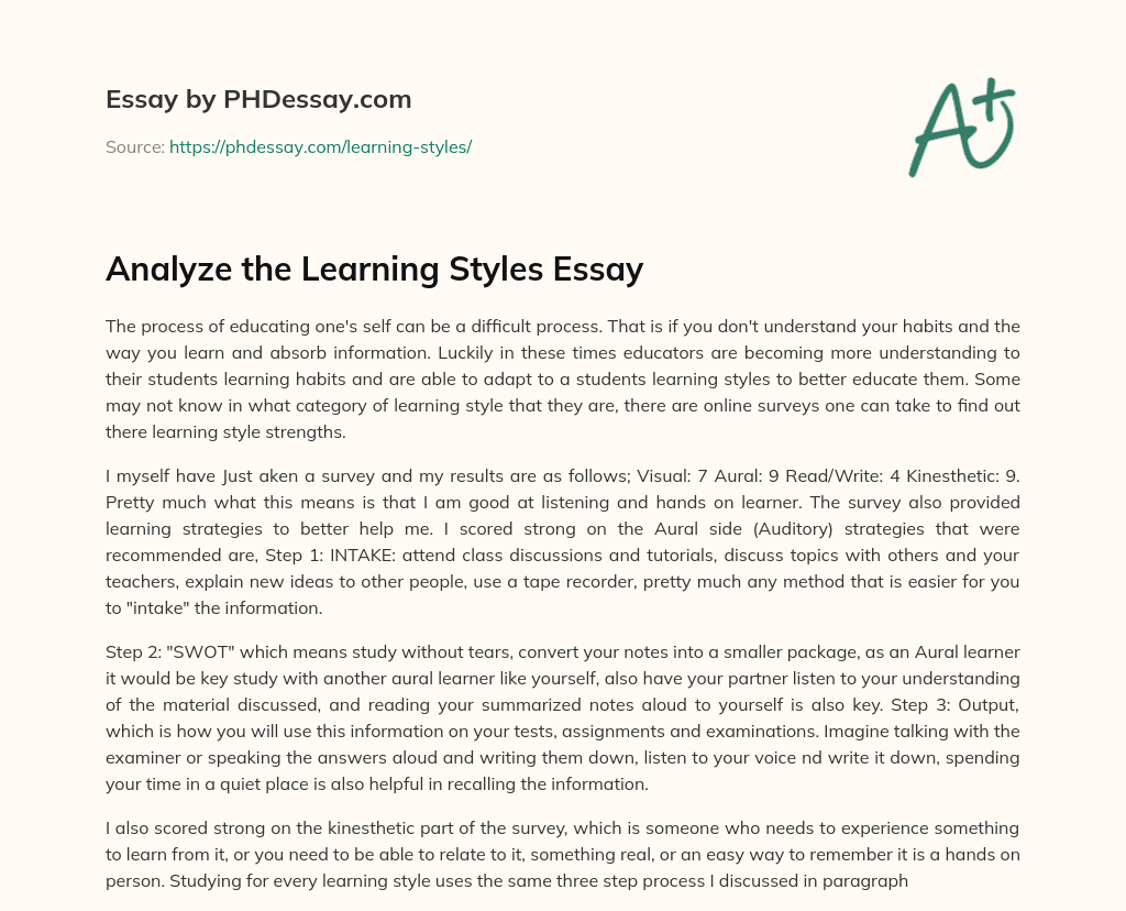 Understanding Your Learning Style and Strategies for Success essay