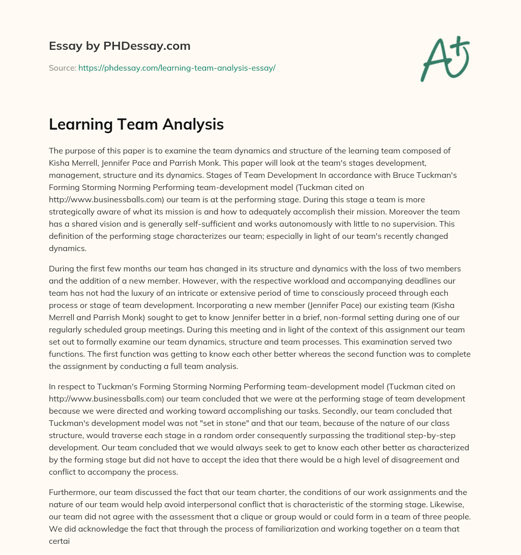 Learning Team Analysis essay