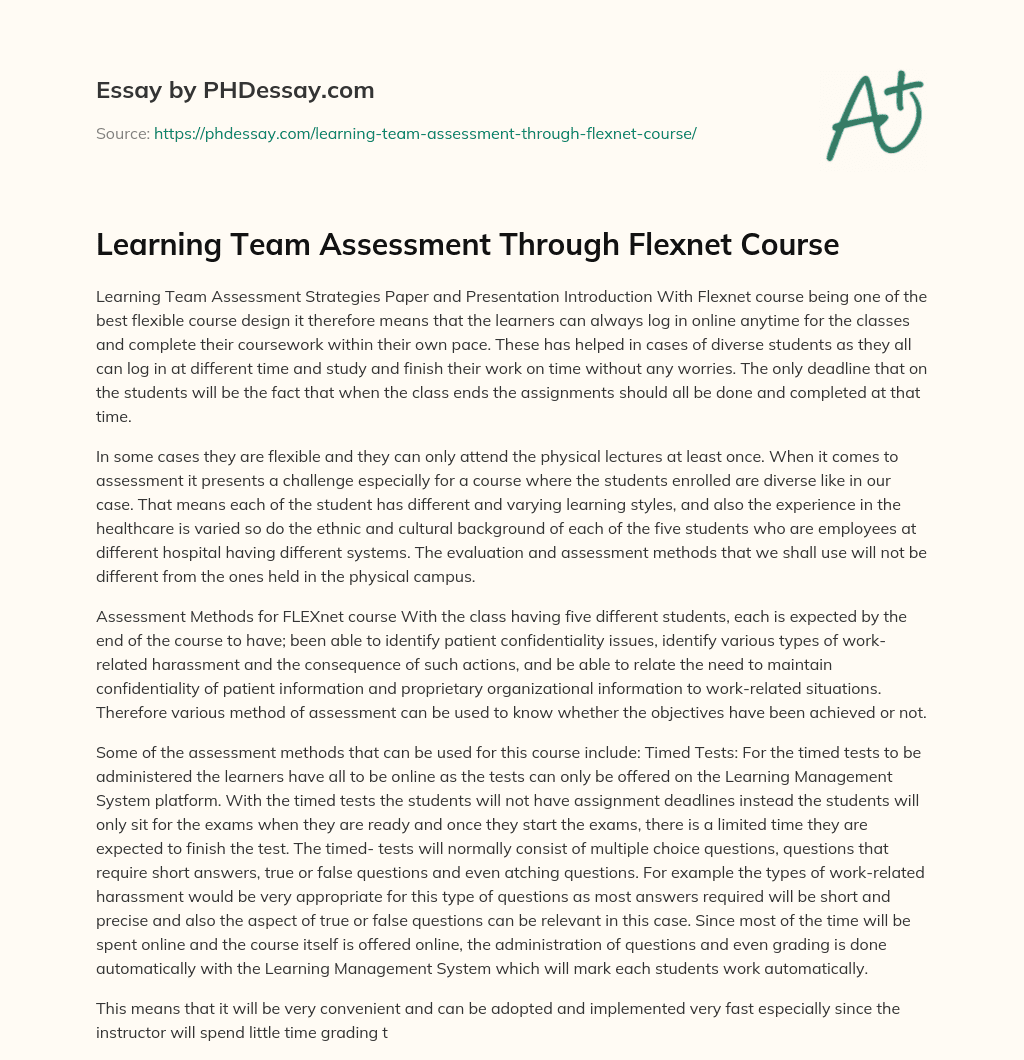 Learning Team Assessment Through Flexnet Course essay