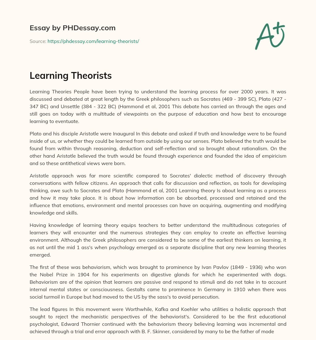 Learning Theorists essay