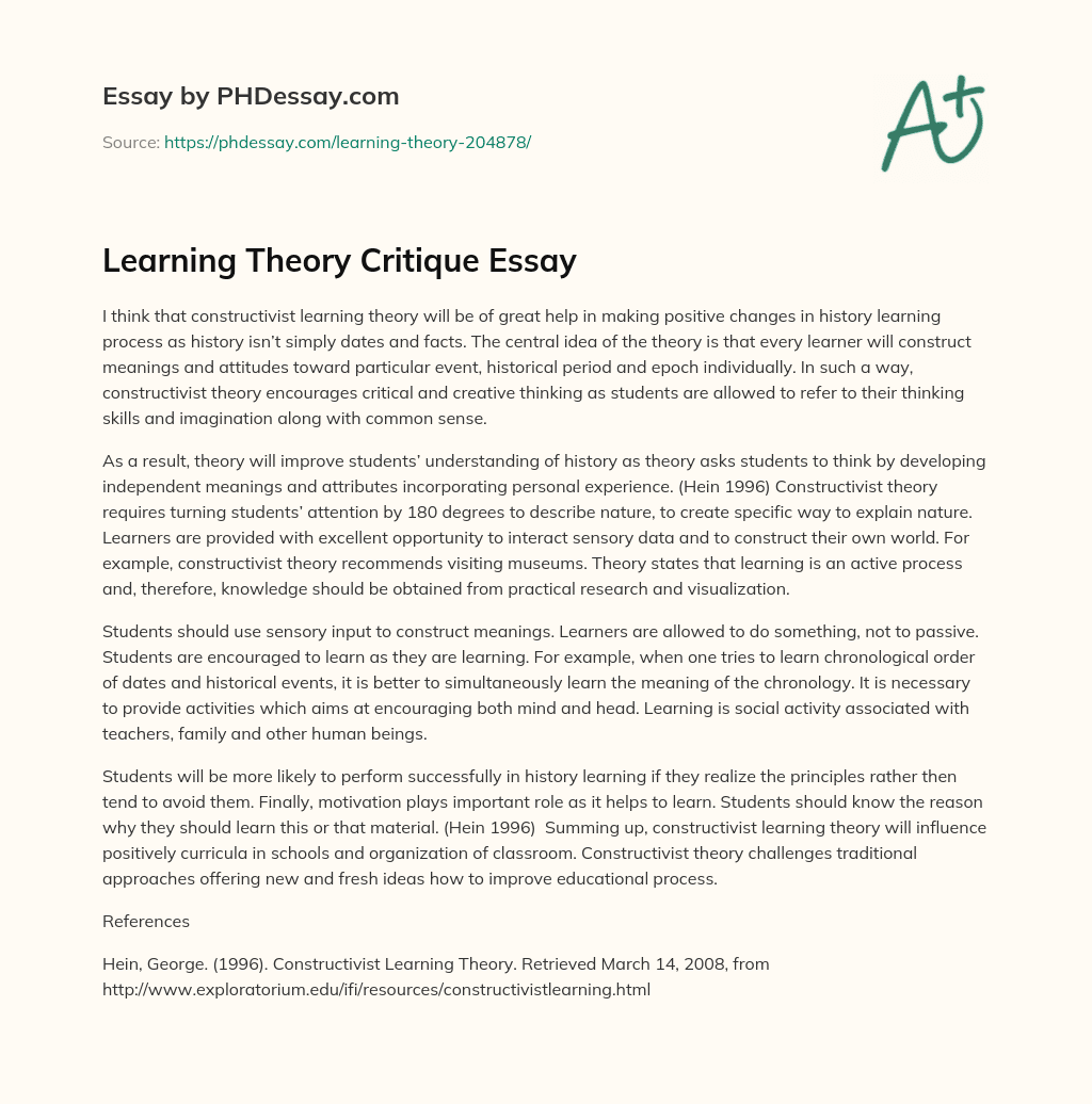 Learning Theory Critique Essay essay