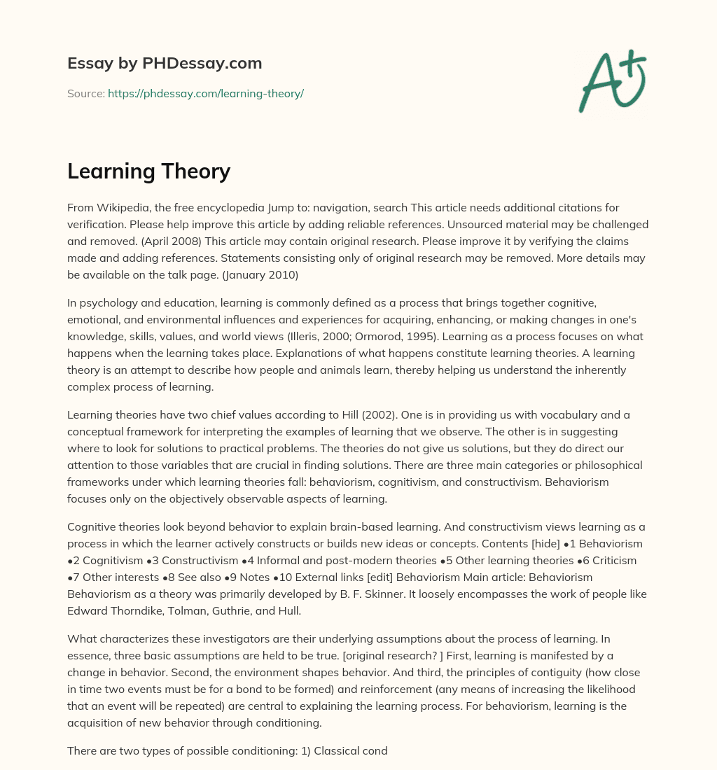 what is a learning theory essay