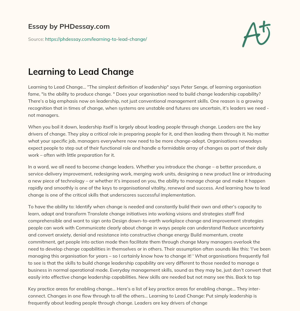 Learning to Lead Change essay