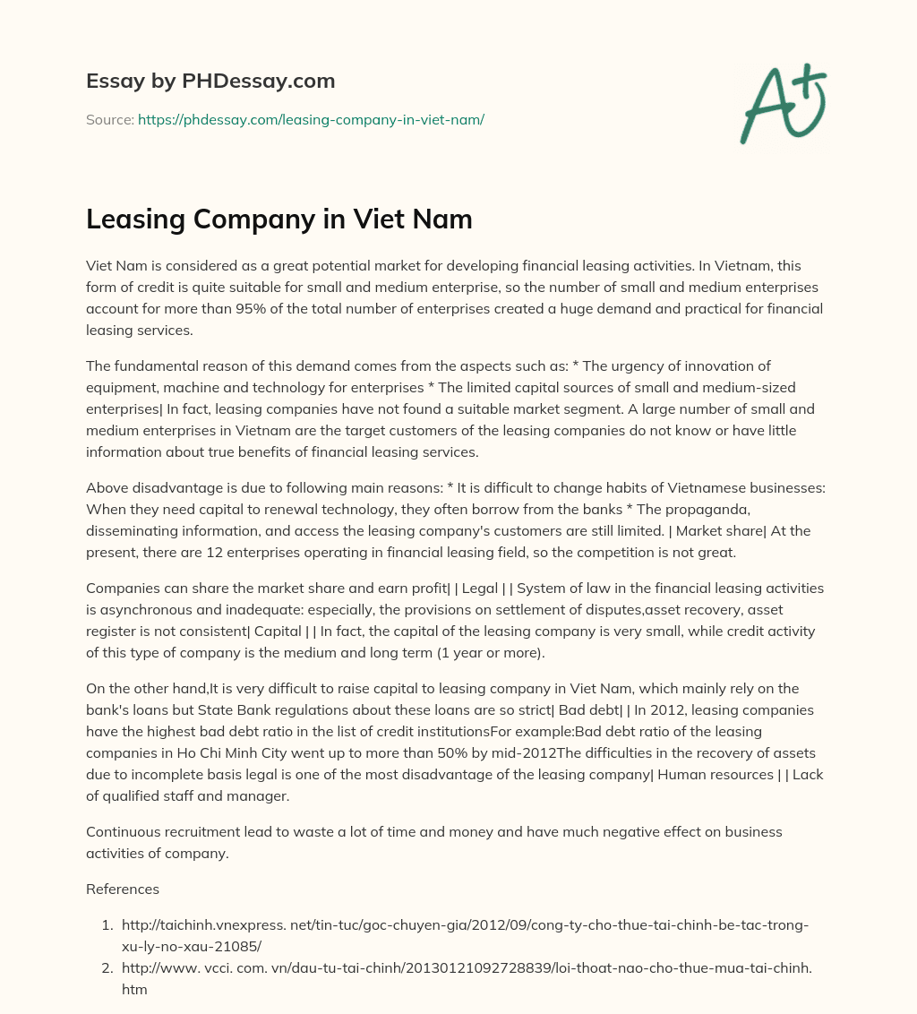Leasing Company in Viet Nam essay