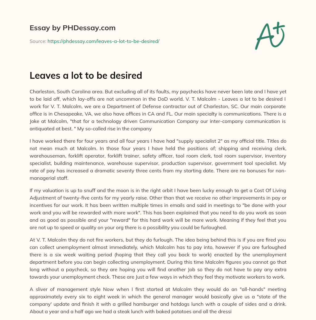 Leaves a lot to be desired essay