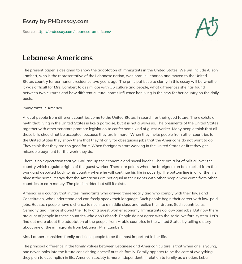 Lebanese Americans essay