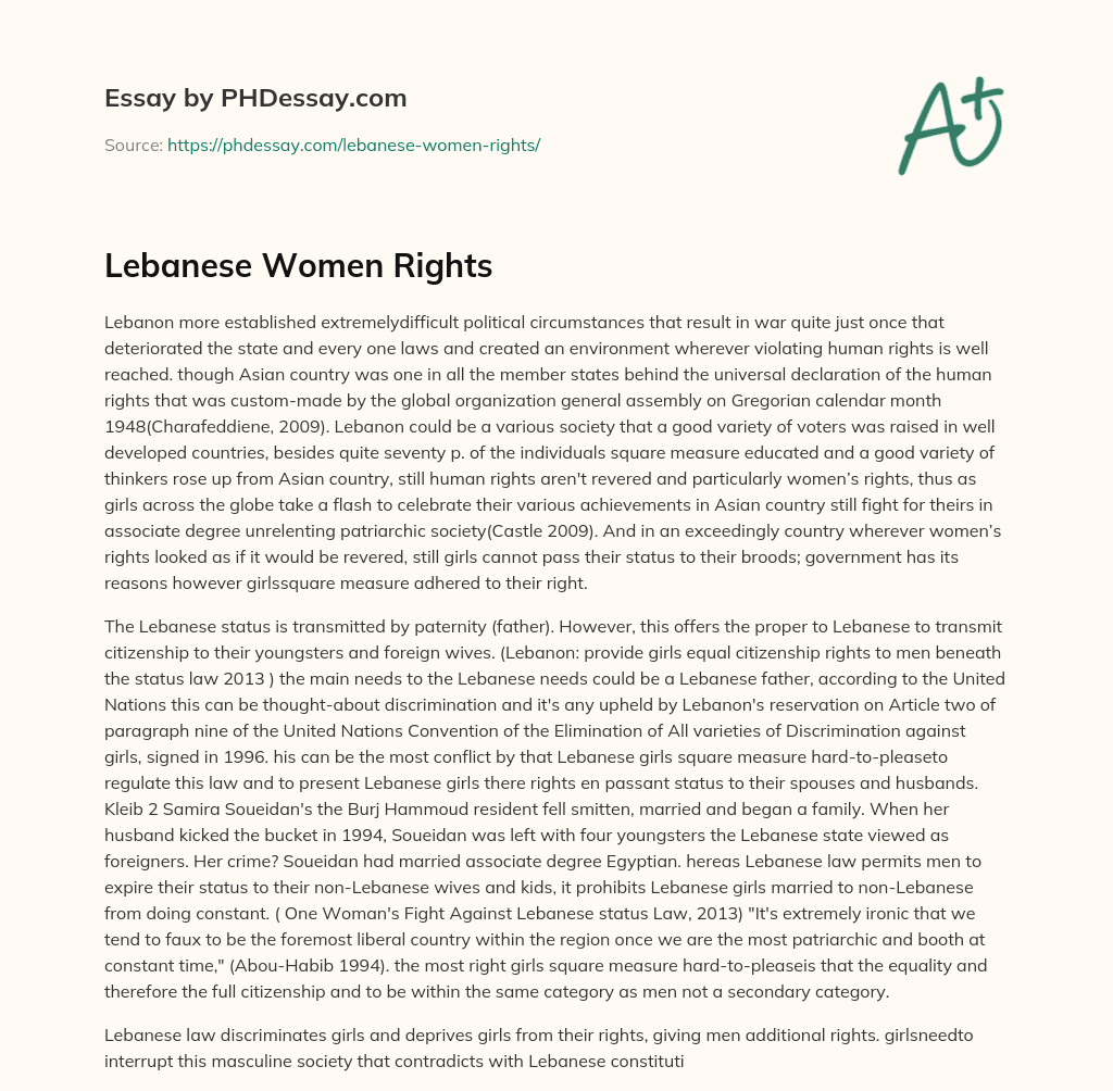 Lebanese Women Rights essay