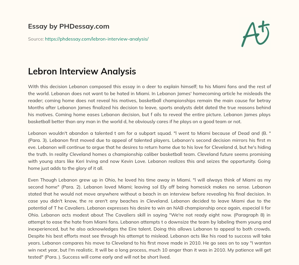 Lebron Interview Analysis essay