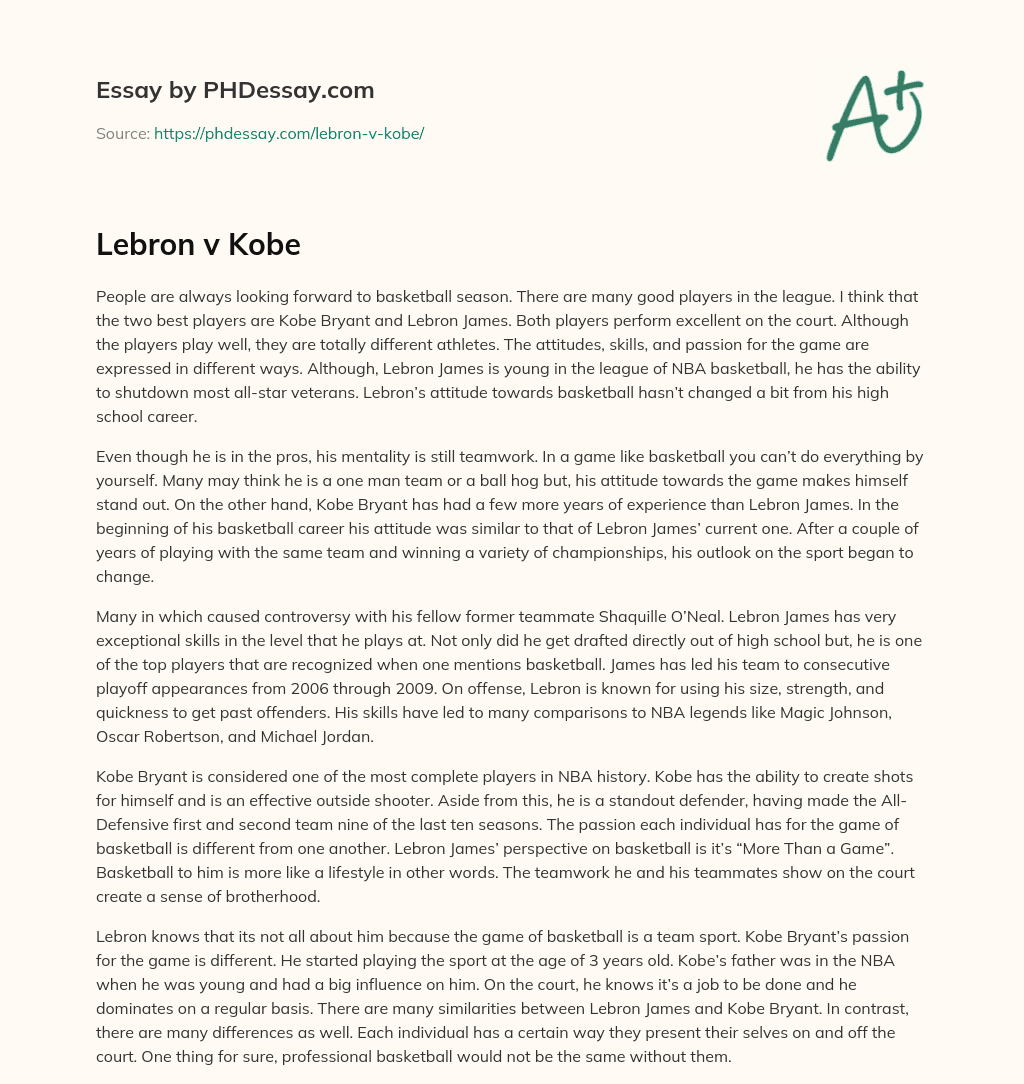 Lebron v Kobe essay