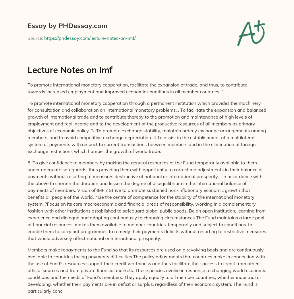Lecture Notes on Imf essay