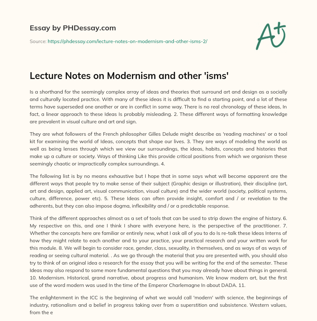 Lecture Notes on Modernism and other ‘isms’ essay