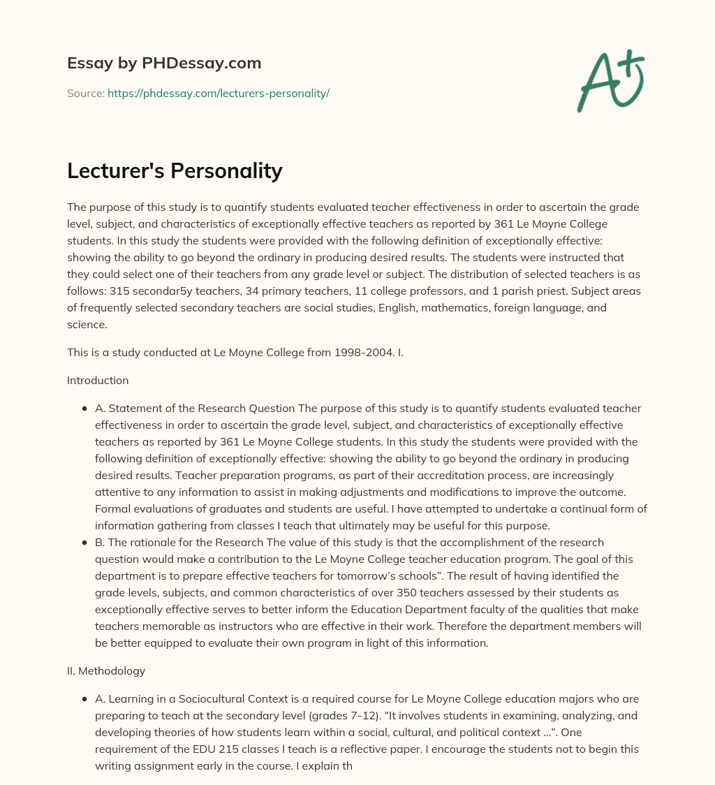 Lecturer’s Personality essay