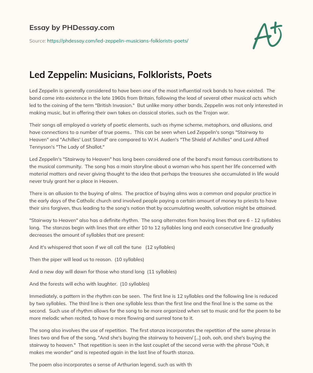 Led Zeppelin: Musicians, Folklorists, Poets essay