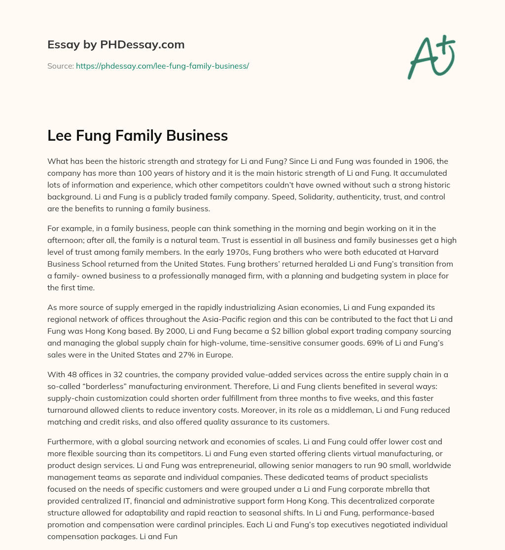 Lee Fung Family Business essay