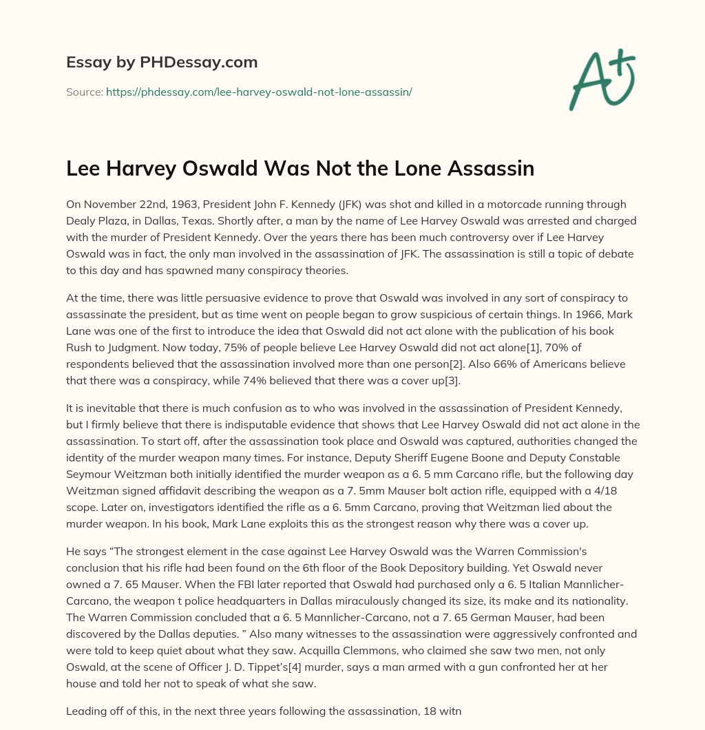 Lee Harvey Oswald Was Not the Lone Assassin essay