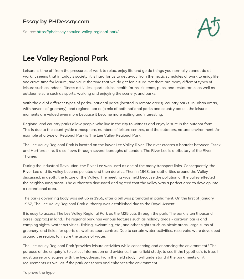 Lee Valley Regional Park essay