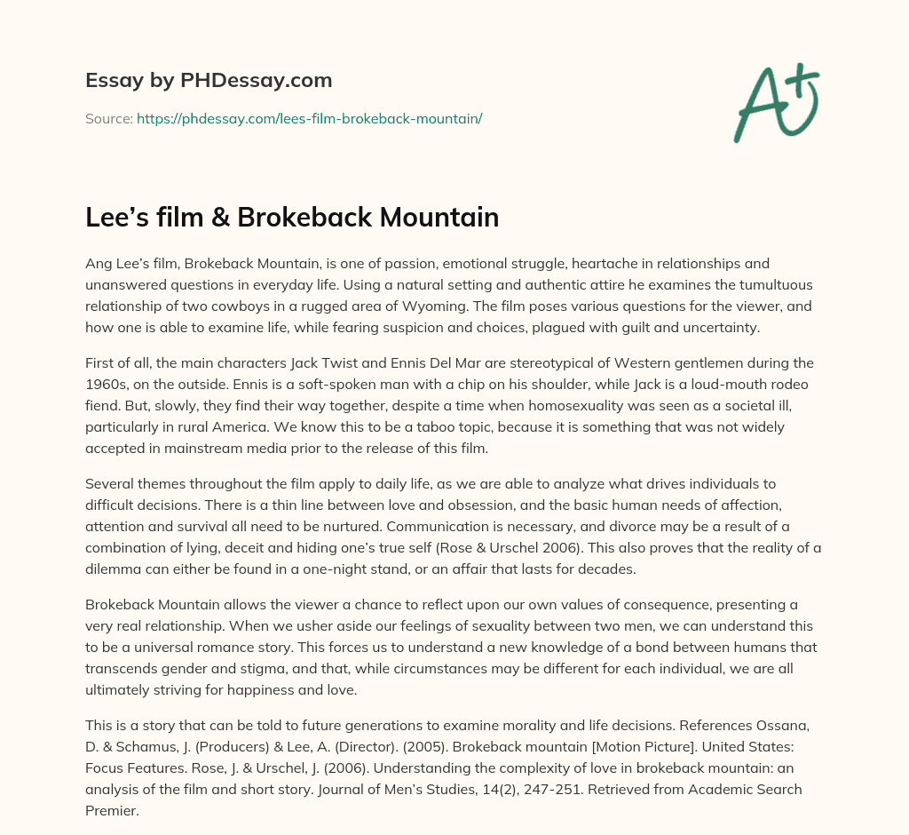Lee’s film & Brokeback Mountain essay