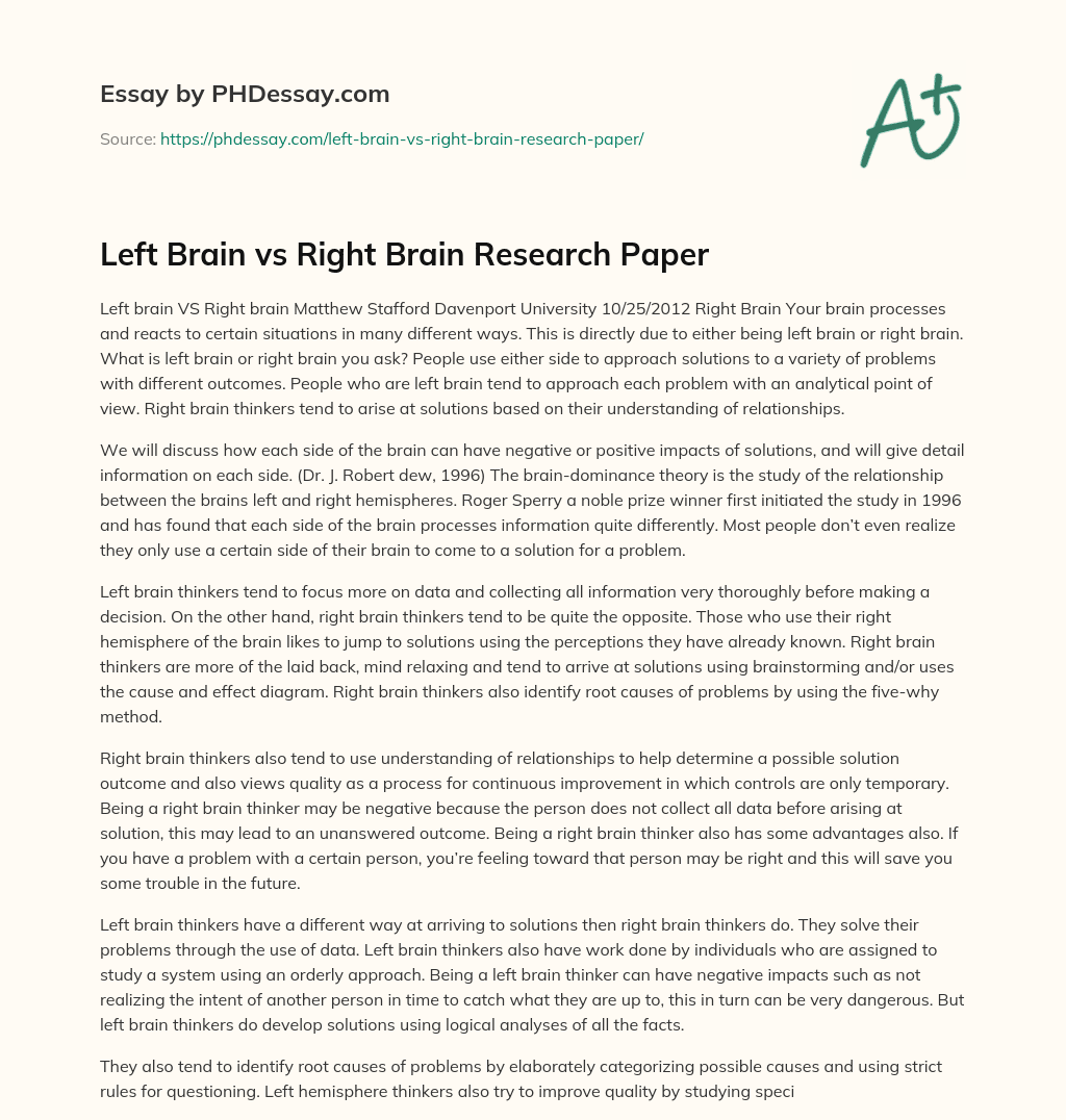 Left Brain vs Right Brain Research Paper essay