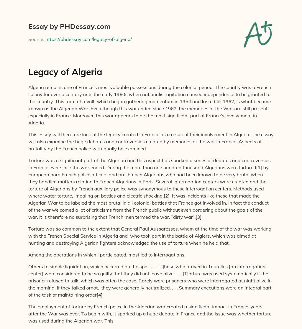 Legacy of Algeria essay