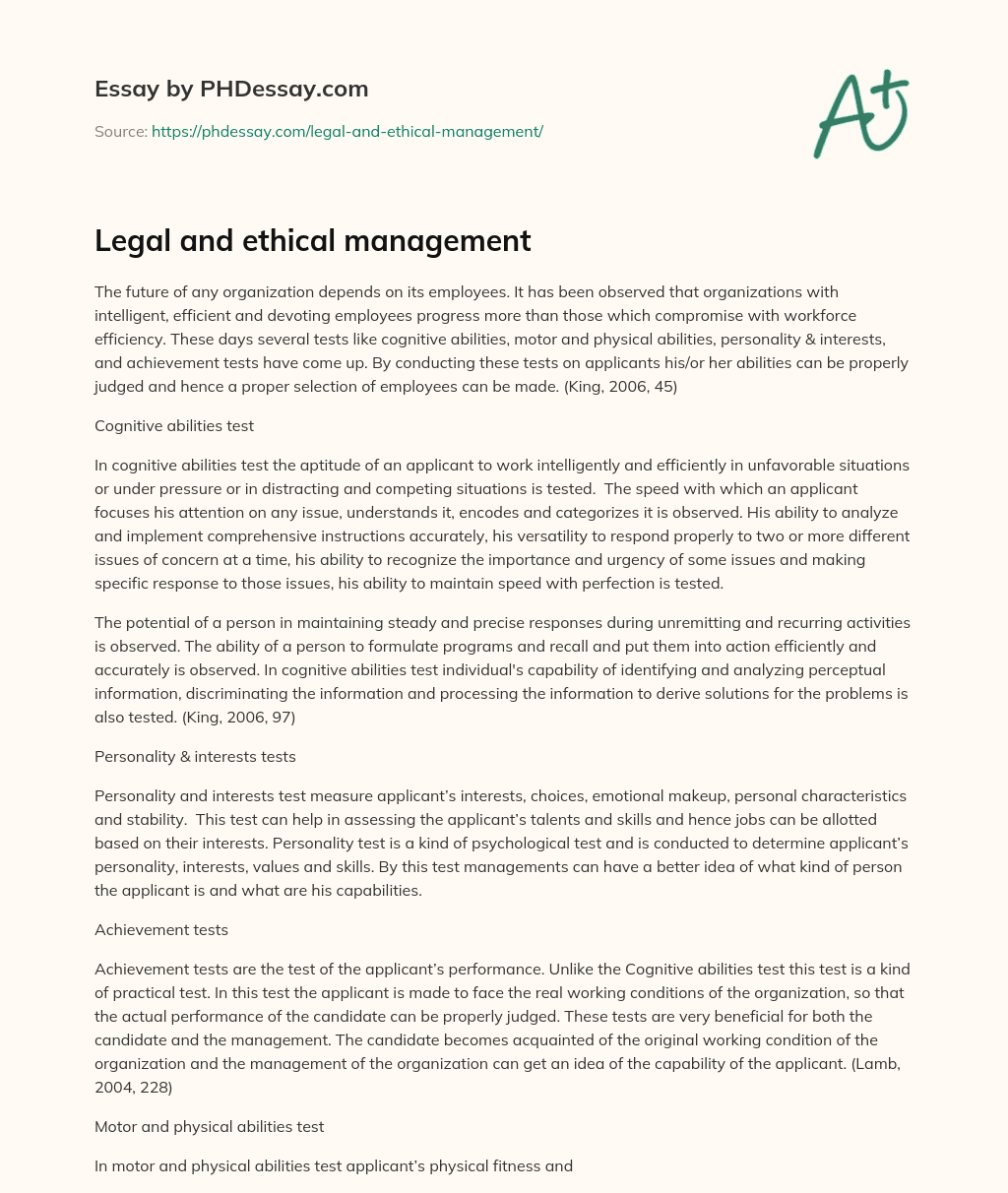 Legal and ethical management essay