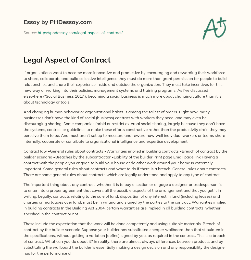 Legal Aspect of Contract essay
