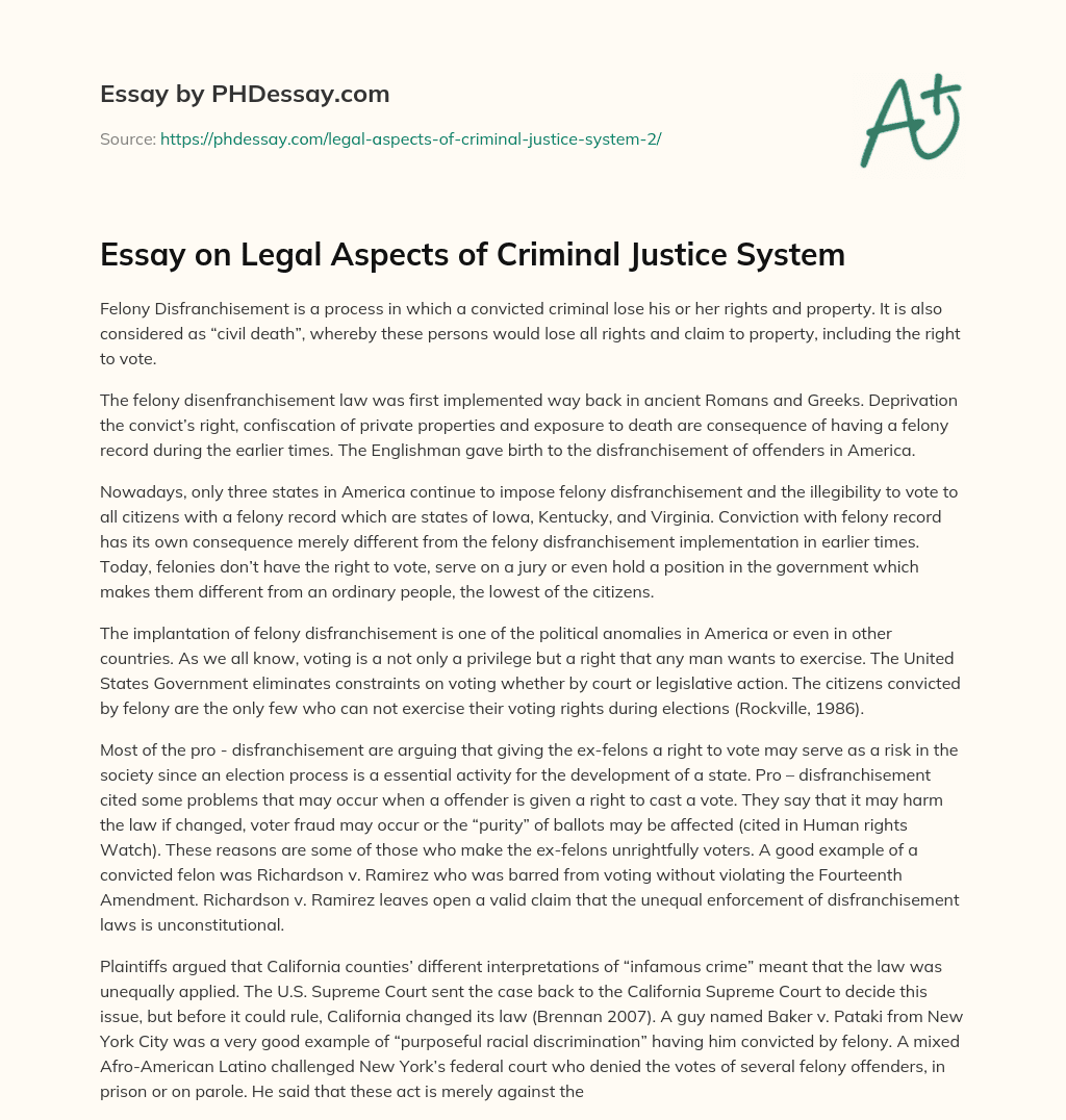 Essay on Legal Aspects of Criminal Justice System essay