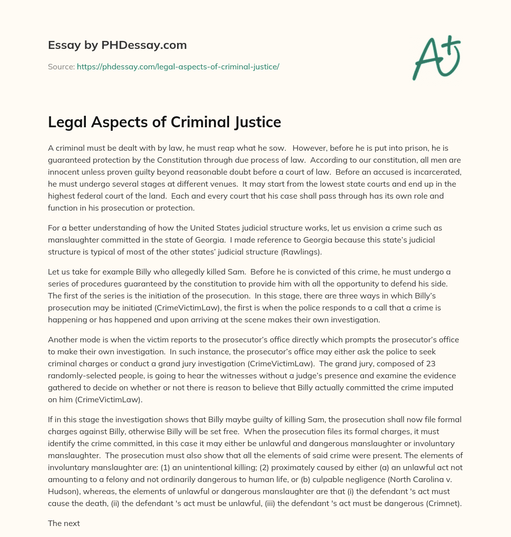 Legal Aspects of Criminal Justice essay