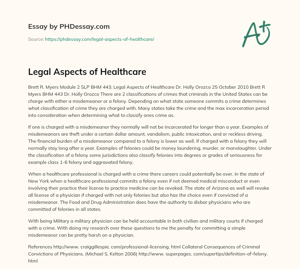 Legal Aspects Of Healthcare