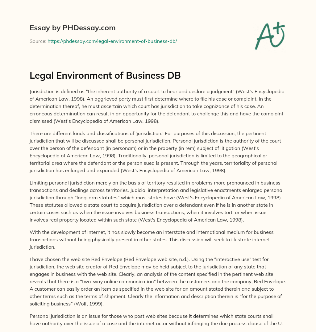 Legal Environment of Business DB essay
