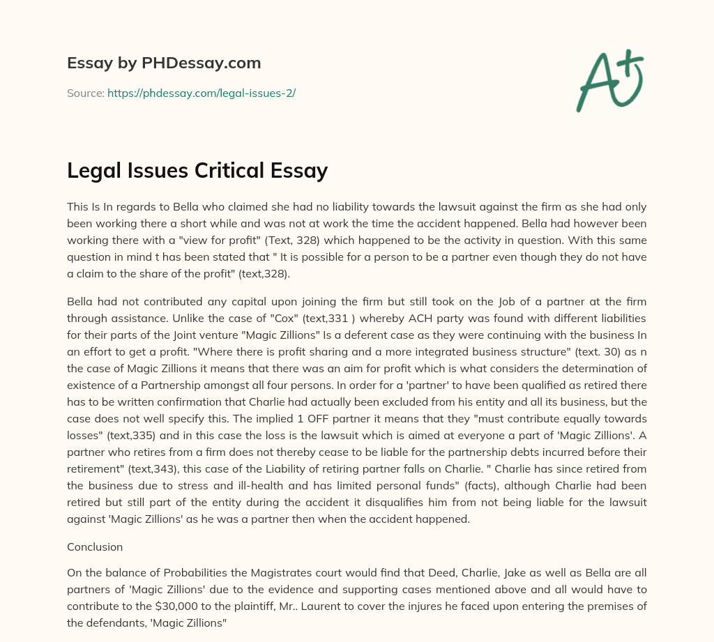 Legal Issues Critical Essay essay