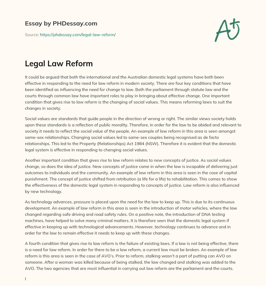 Legal Law Reform essay