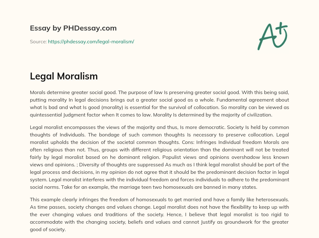 Legal Moralism essay