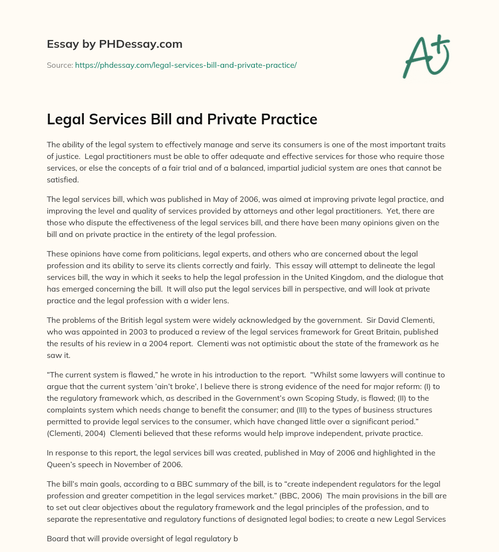 Legal Services Bill and Private Practice essay
