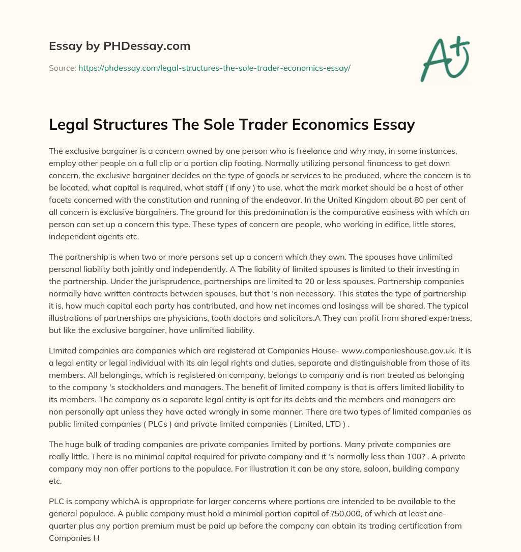 Legal Structures The Sole Trader Economics Essay essay