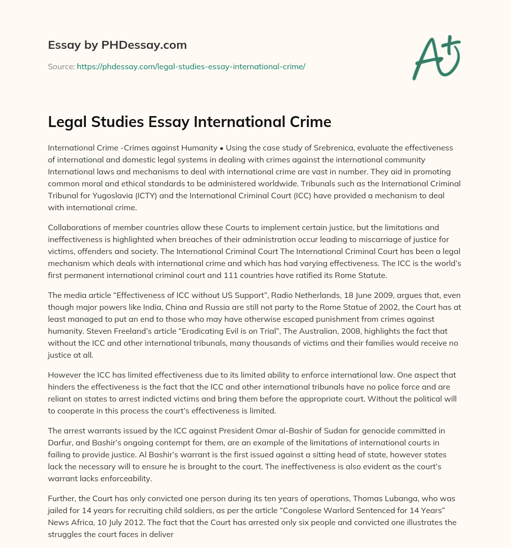 Legal Studies Essay International Crime essay