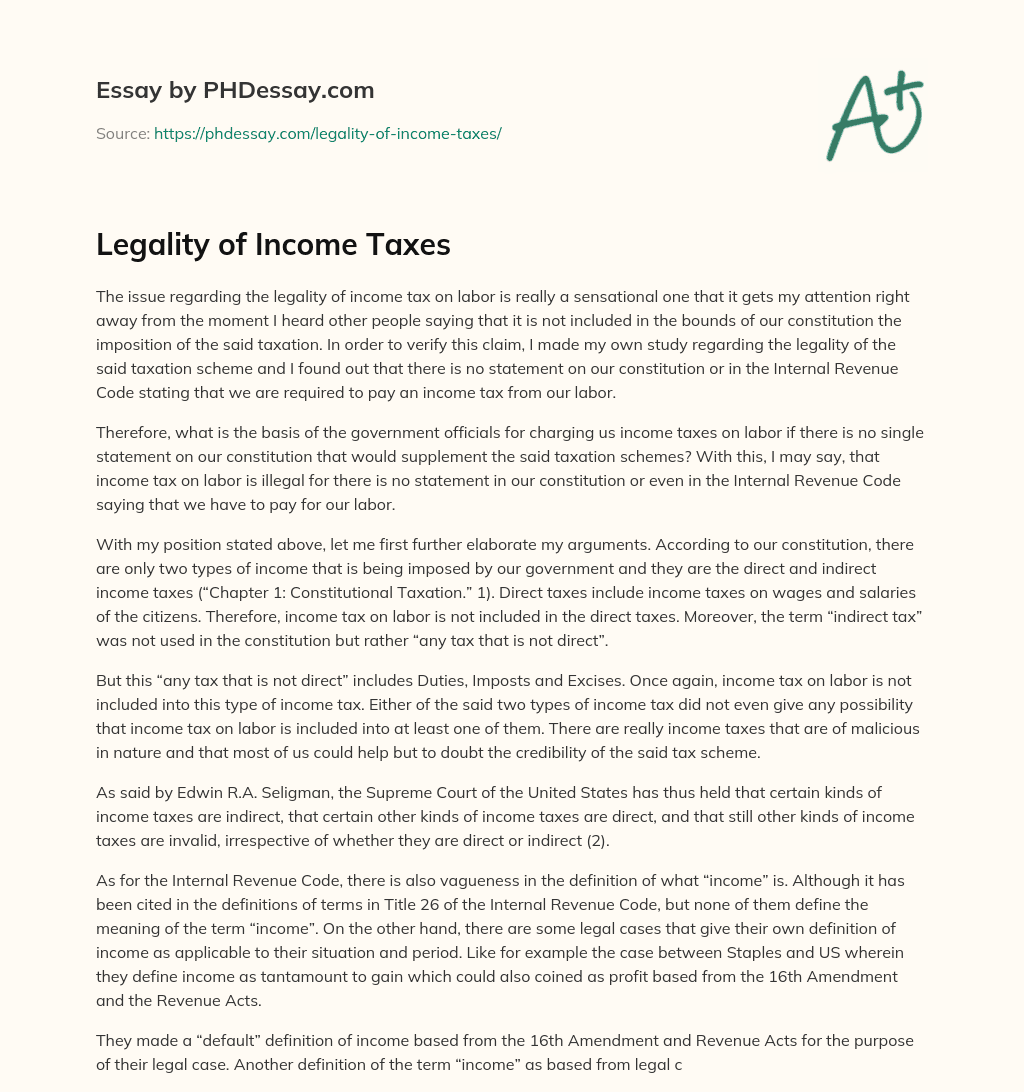 Legality of Income Taxes essay