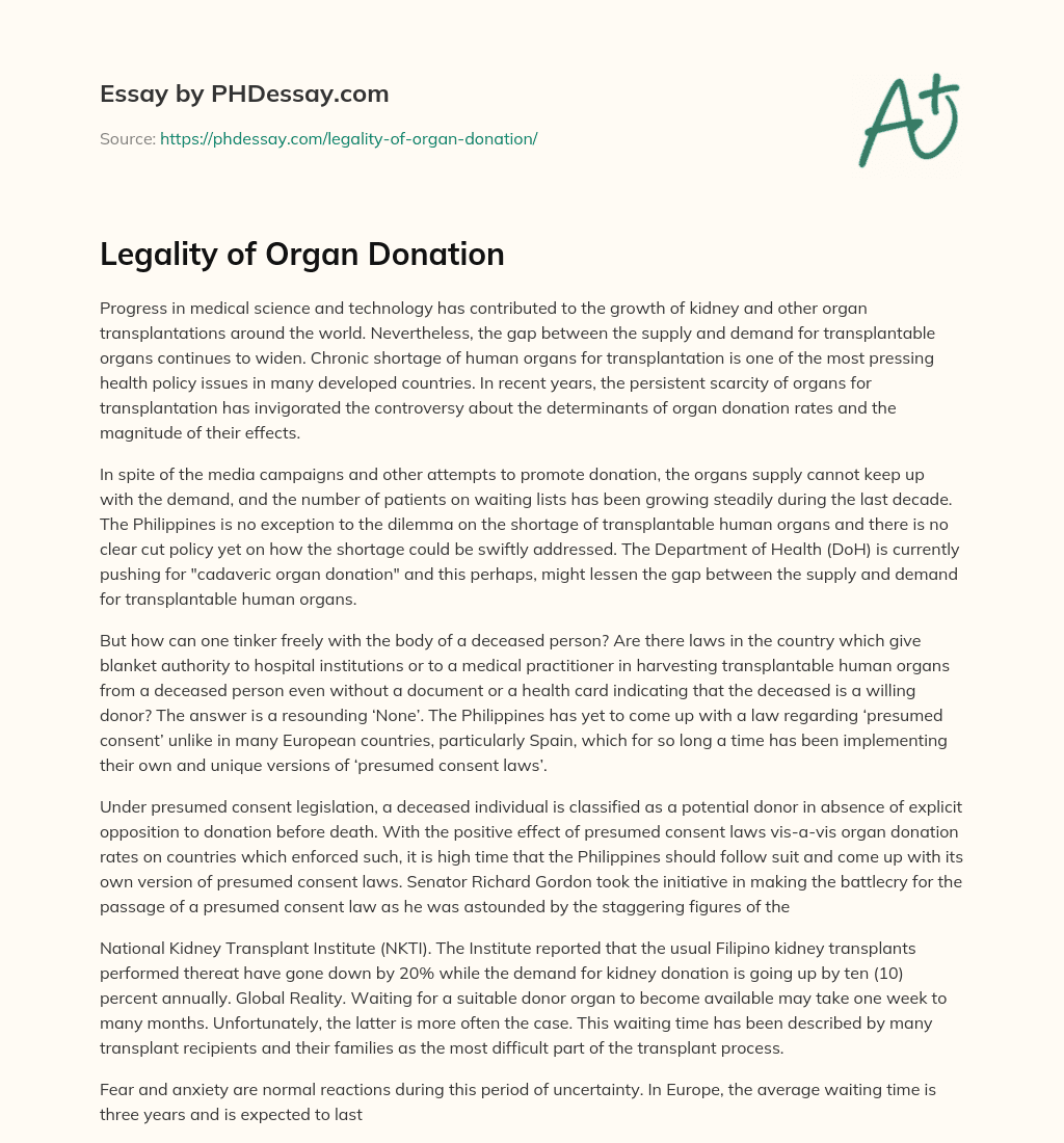 Legality of Organ Donation essay