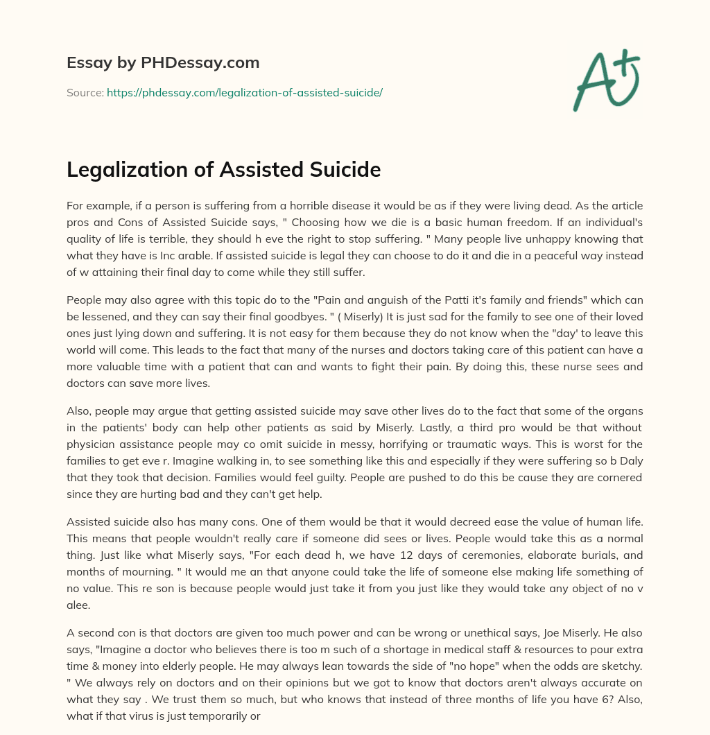 Legalization of Assisted Suicide essay