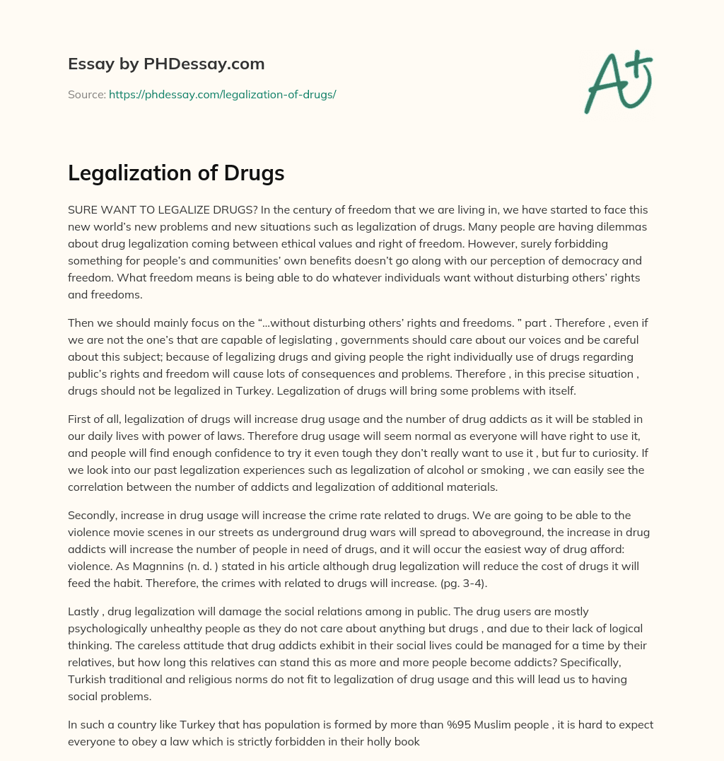 legalization of drugs argumentative essay