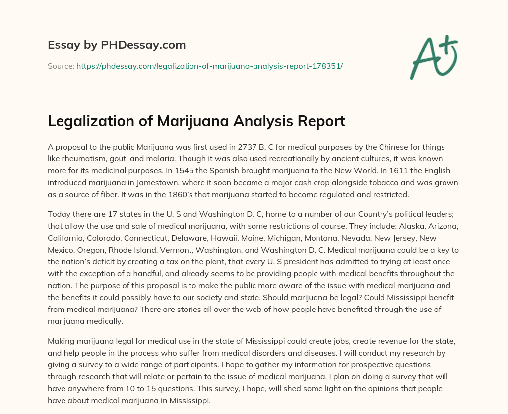 Legalization of Marijuana Analysis Report essay