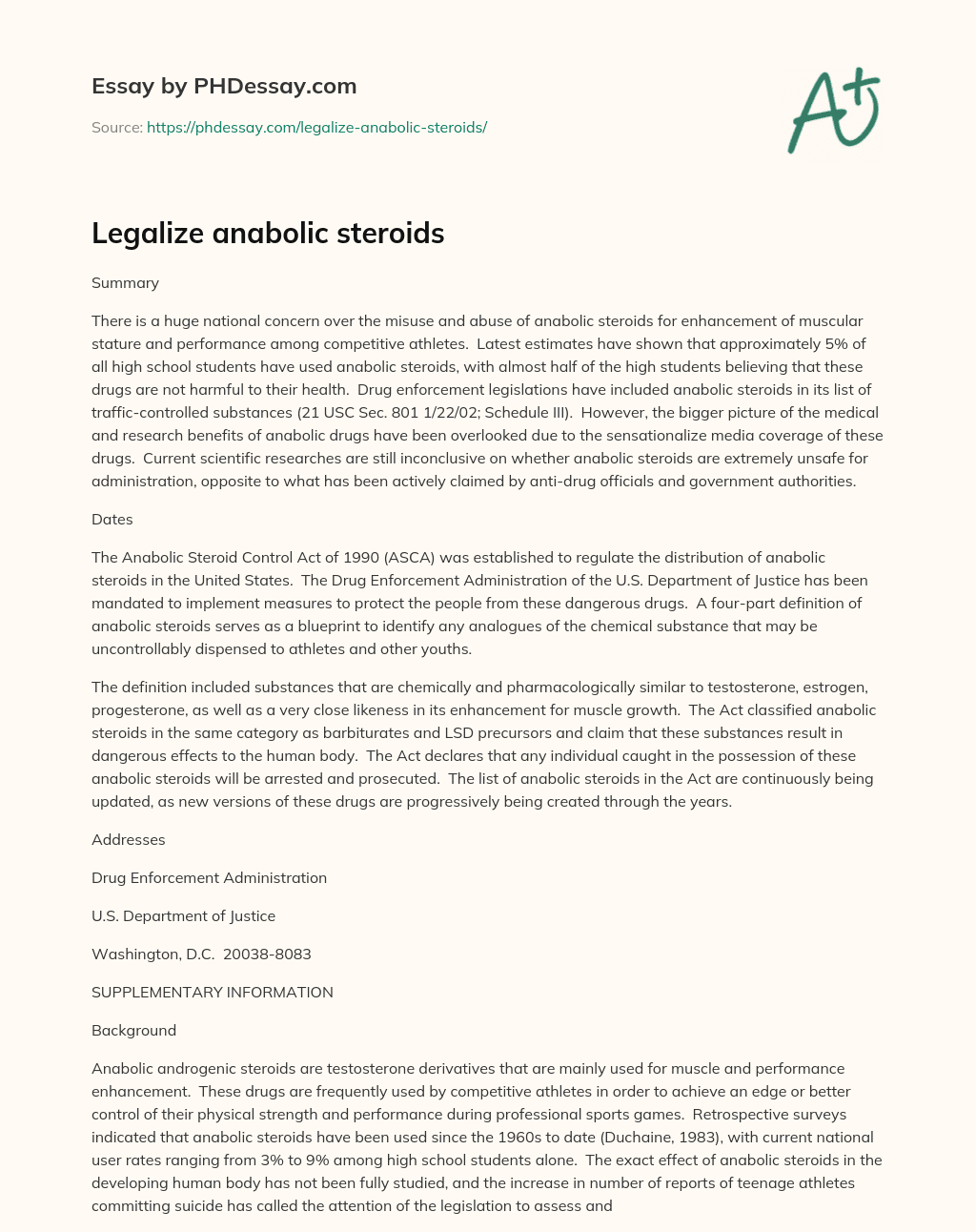 Legalize anabolic steroids essay
