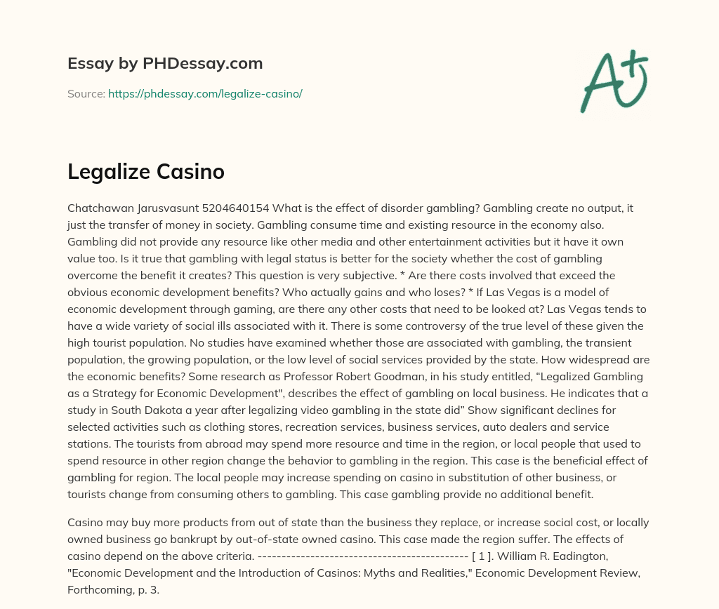 Legalize Casino essay