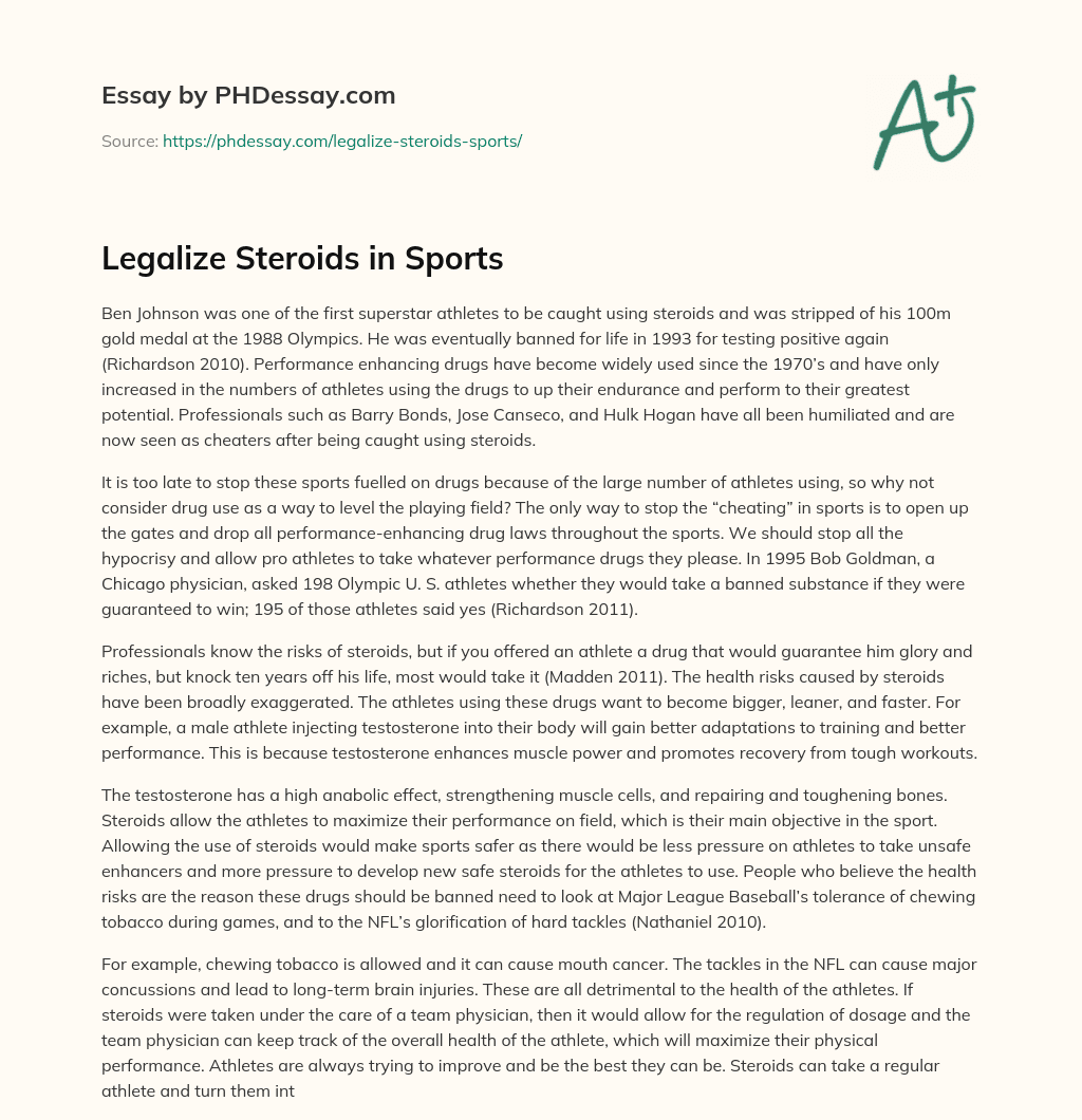 Legalize Steroids in Sports essay