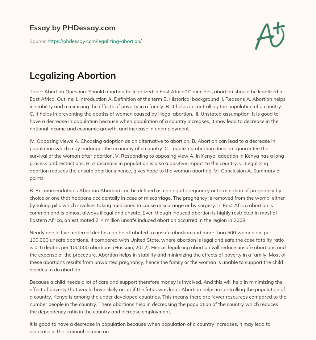 Legalizing Abortion essay