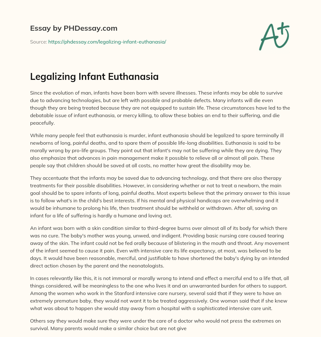 Legalizing Infant Euthanasia essay