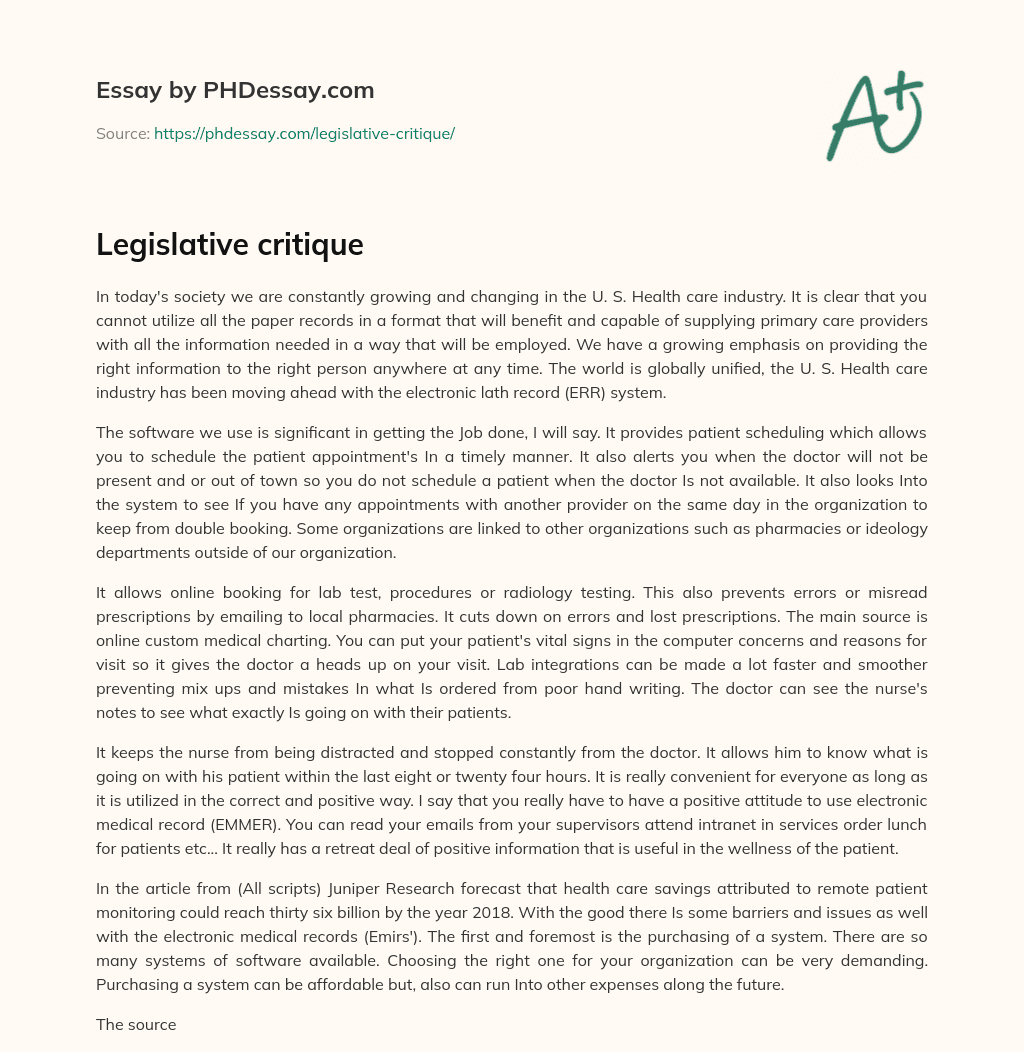 Legislative critique essay