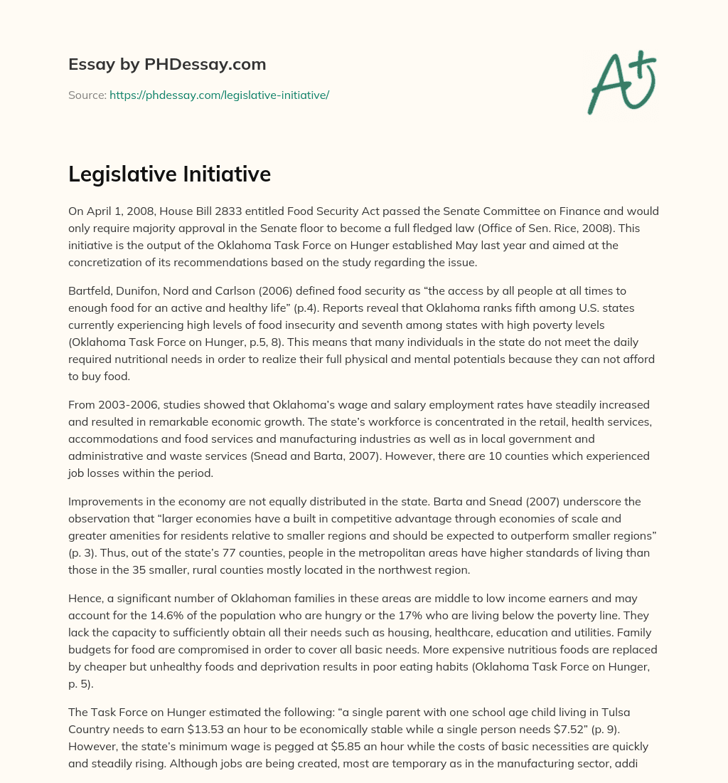 Legislative Initiative essay