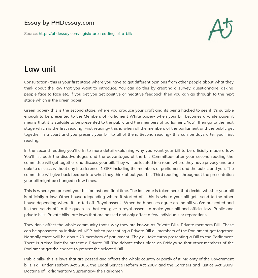 Stages of Introducing a Law: From Consultation to Committee essay